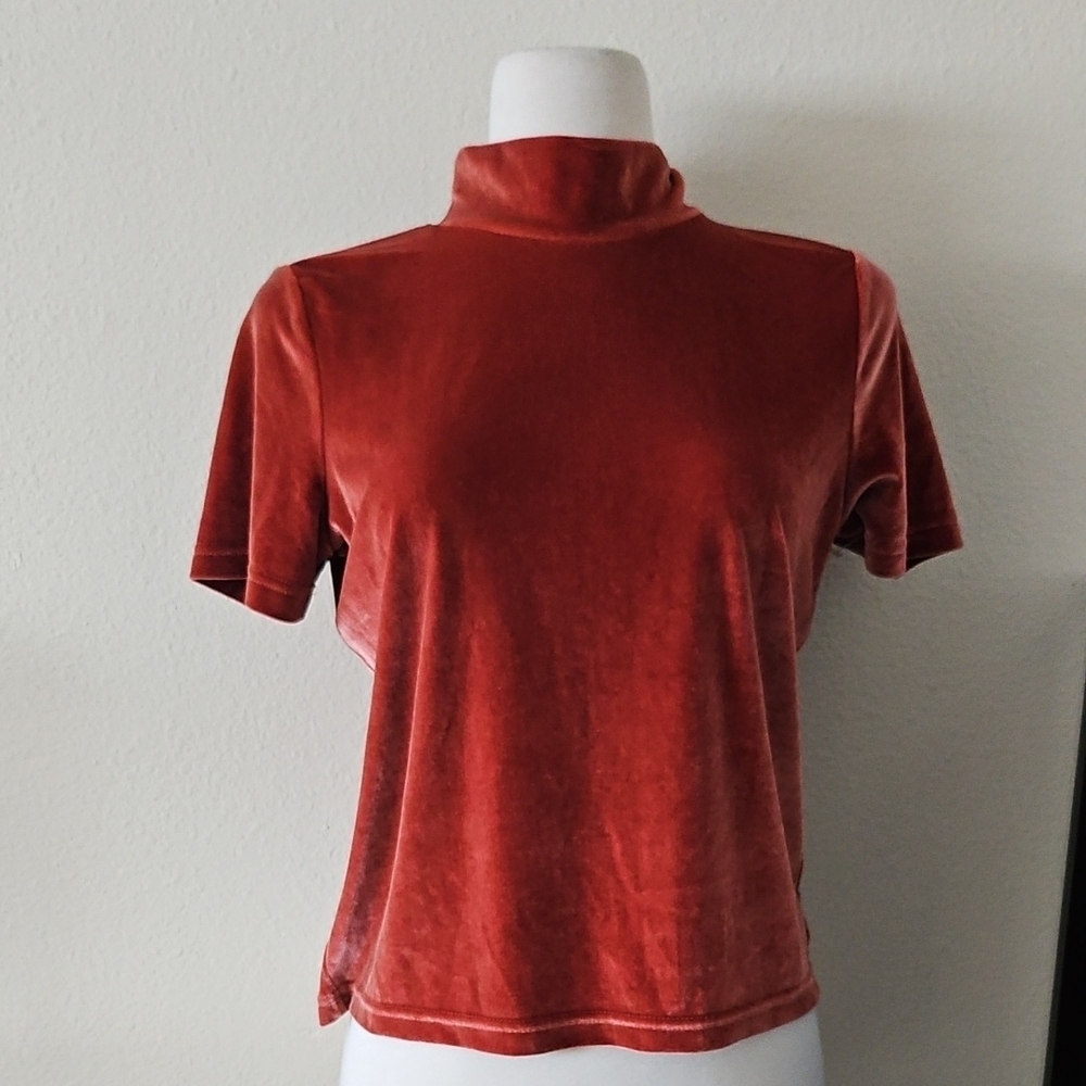Madewell Velvet Short Sleeve Top in Rich Red